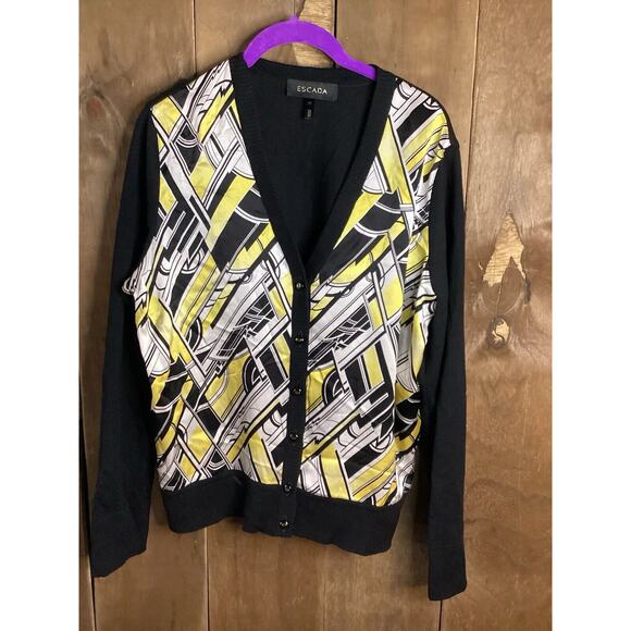 Escada Sweaters - Escada Women’s Cardigan Black White And Yellow Size 40
